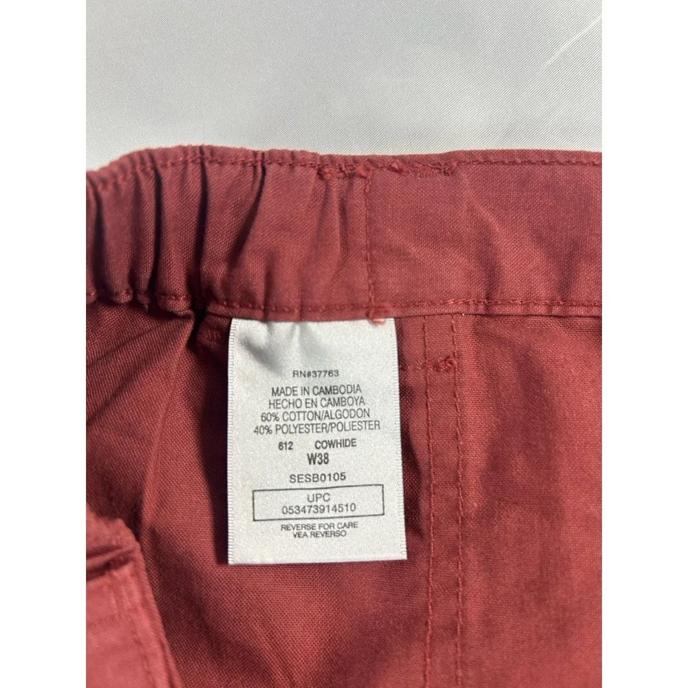 Savane Cargo Shorts Women Men Size W38 Cowhide Red Pockets Elastic Waist